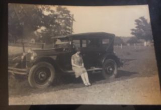 Vintage Old 1920s Photo Of Girl Woman Next To Car 2