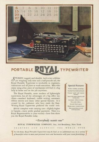 2 Vintage 1927 Royal Portable Typewriter Print Ads