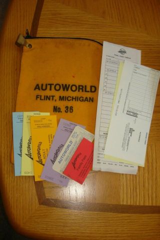 Autoworld Theme Park Flint Michigan Bank Deposit Bag Vintage Tickets & Deposit
