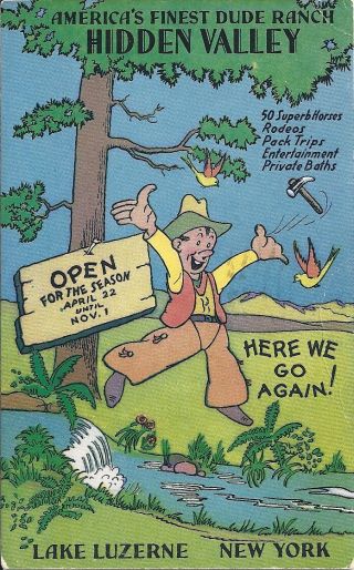 Postcard,  York,  Lake Luzerne,  Hidden Valley Dude Ranch,  Sent 1944