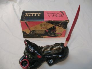 Vintage Kitty Pal Bill Pen Desk Top Holder Black Cat Box