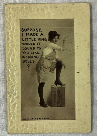 Rare Vintage F.  Bluh C 1910 Lady Carpenter Cheesecake Postcard Little Ring