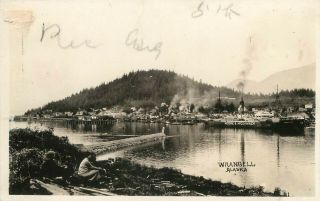 Rppc People Ships And Town Wrangell Ak Alaska Real Photo Postcard 1930s