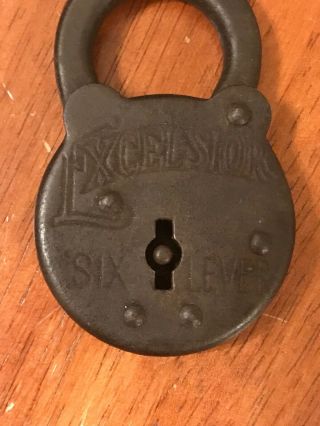 Vintage Antique Solid Brass Excelsior 6 Six Lever Padlock Lock with Key 3