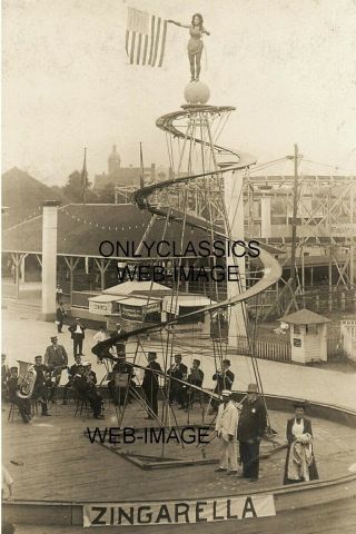 1909 Coney Island Circus Sideshow Daredevil Stunt Zingarella Photo Roadside Fair