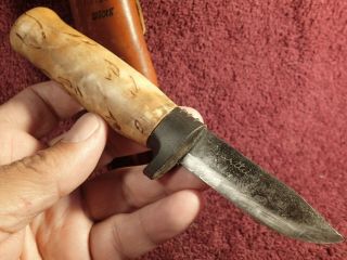 Sharp Short Blade Marttiini Knife Puukko W Hard Leather Sheath Finland Finnish