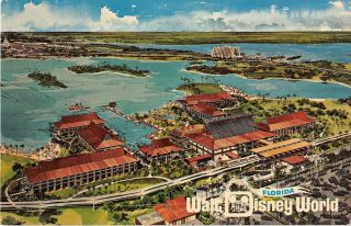 Disney World Postcard Pre Opening The Polynesian Village Resort Aerial Fl - 029