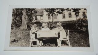 Vintage Kids Children At Table Picnic Black & White 1920s Photo Photograph Rare