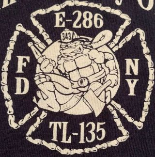 FDNY NYC Fire Department York City T - shirt Sz L Queens Ninja Turtles 2
