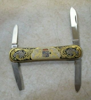 Vintage Eka Sweden W Etched W Creast Gents Folding Pocket Knife Multi Tool Ll228