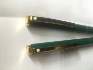 Vintage Sheaffer Pen And Pencil White Dot Set Dark Green Gold Trim