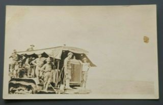 Vintage Ww1 Real Photo Post Card Military Soldiers,  Caterpillar Tractor Truck
