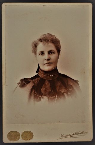 Cabinet Photo Woman Dark Dress Bakers Art Gallery Columbus Ohio 1890s Backstamp