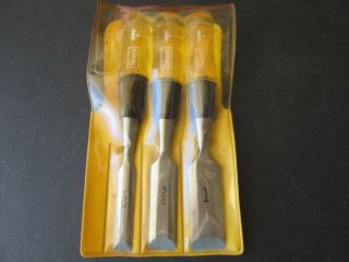 Vintage Sears Wood Chisel 3 Pc.  Set In Plastic Pouch 1 " / 3/4 " / 1/2 "