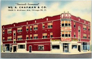 Chicago Linen Adv.  Postcard " Wm.  A.  Chapman & Co.  " Insurance Real Estate 1952