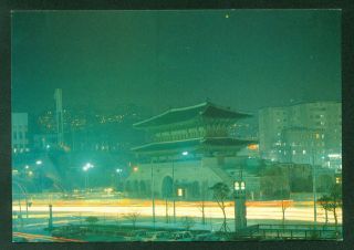 Tongdae - Mun East Gate Night View Seoul South Korea Vintage Korean Postcard