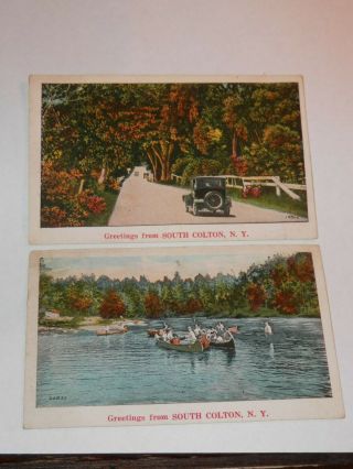 South Colton Ny - 2 Rare Old Postcards - Greetings - Three Falls - Lawrence Co.