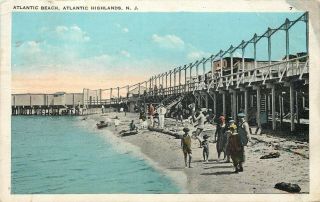 1929 Jersey Postcard: People Bathing On Atlantic Beach Atlantic Highlands