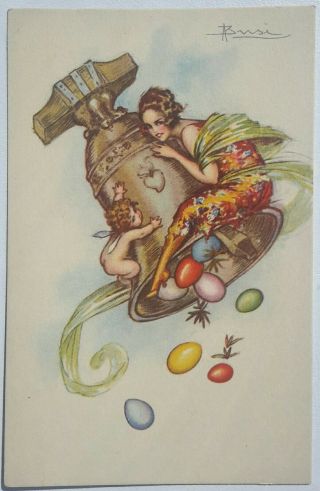 Vintage Italian Glamour,  Woman & Cupid,  Large Bell With Eggs,  Adolfo Busi,  1918