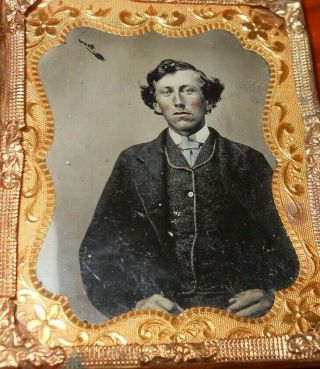 Civil War Era Tintype Photo 1/9th Plate In Brass Frame