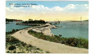 Fishers Island Ny - Boat Landing At Little Hay Harbor - Postcard