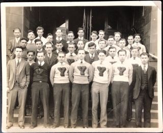 Snapshot Of College Men In Suits & Sweaters With Letter “y” Names On Back 1930s