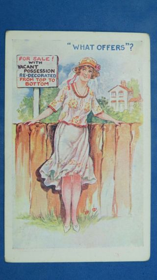 Risque Comic Postcard 1920s Silk Stockings Real Estate Agent Realtor House