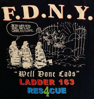 FDNY NYC Fire Department York City T - shirt Sz M Rescue 4 Queens Ladder 163 4
