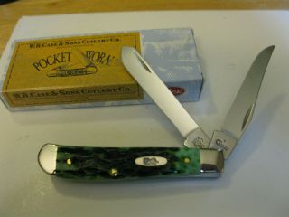 Case Xx Pocket Worn Mini Trapper Knife 6207 Ss Bermuda Green Bone Made In Usa