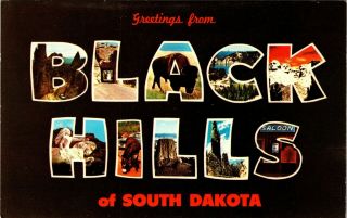 Postcard Sd Greetings From Black Hills South Dakota Mount Rushmore Vintage A1