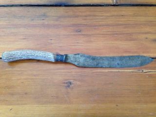 Vintage Antique German Antler Stag Horn Handle Hunting Rustic Knife 7.  25 " Blade