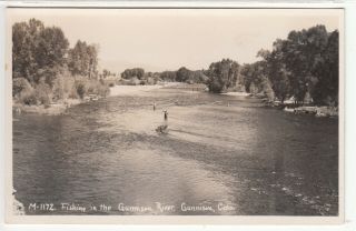Rppc - Gunnison,  Co - Fishing In Gunnison River - 1940s Era