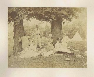 Victorian Ladies & Gentlemen At A Picnic - Antique Albumen Photograph C1880