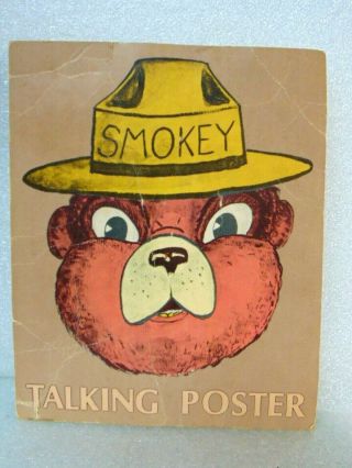 Rare Vintage Smokey Bear Prevent Forest Fires Talking Poster Advertising Sign