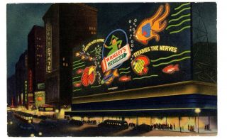 York City Nyc - Wrigleys Gum Neon Sign - Times Square - Linen Postcard Advertising