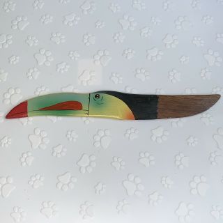 Vintage Wood Carved Painted Toucan Bird Letter Opener Tropical 10.  5” Long