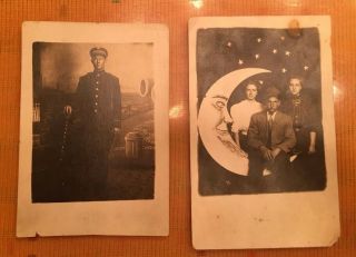Real Photo Postcard Rppc - Women And Man On Paper Moon Studio Prop Old