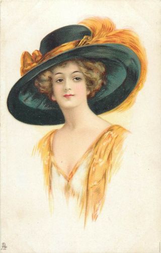 Raphael Tuck - My Lady Fair Series Postcard Glamour Lady Fancy Huge Hat Fashion