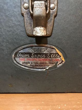 Vintage Union Steel Tool Box Chest Tackle Lift Out Tray Lockable HeavyDuty 2