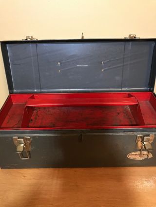 Vintage Union Steel Tool Box Chest Tackle Lift Out Tray Lockable HeavyDuty 3