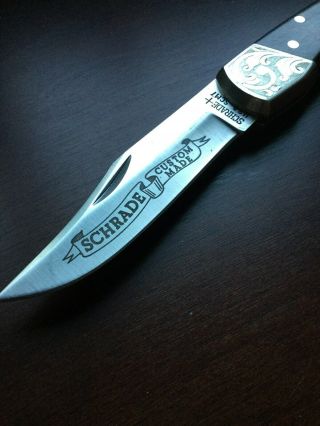 Schrade Usa Custom Made Scm7 Folding Knife With Leather Sheath