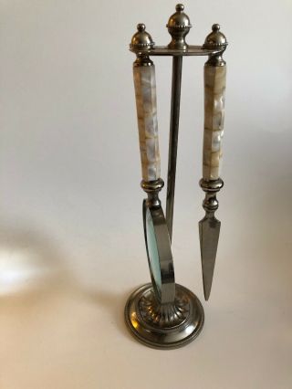 Desk Set Letter Opener/magnifying Glass Stand Vintage