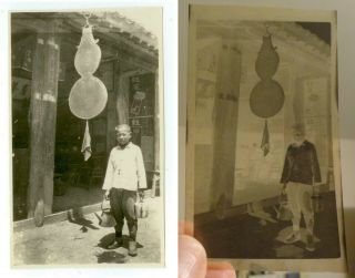 C1930s China Chinese Boy Outside Street Shop Photo W/negative - Likely Peking