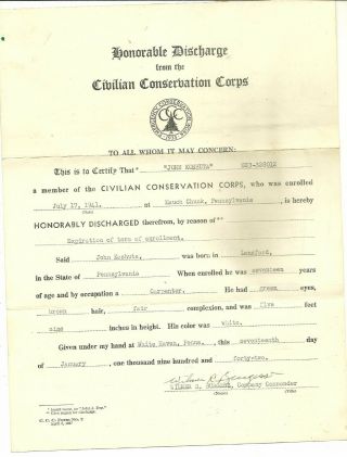 Civilian Conservation Corps,  Co.  1324,  White Haven,  Pa Enrollee 
