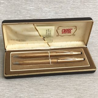 Vintage Cross 12kt Gold Filled Pen & Mechanical Pencil Set With Case & Booklet