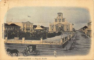 Puerto Rico Plaza De Arcibo Horse & Wagon Street View Postcard