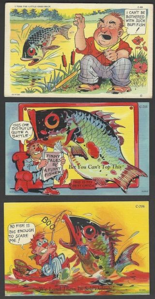 Fishing Humour Vintage Colour Postcards (5)