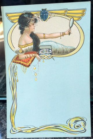 Art Deco,  Egyption Woman,  P.  Schmidt & Co.  Advertising Post Card 1909,  Scarab