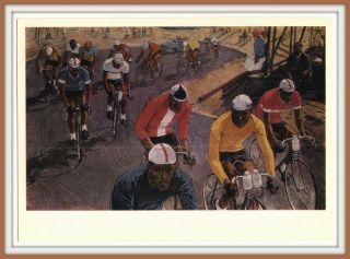 Rare Soviet Sport Cycling Race Bicycle Bike Men Athletes Russian Art Postcard