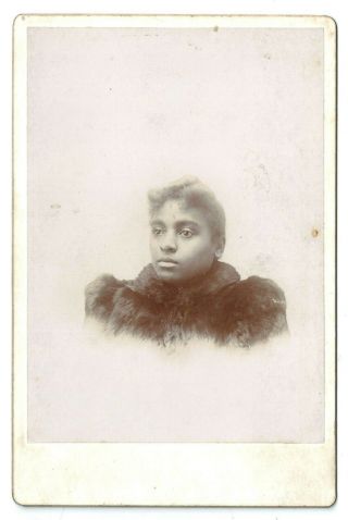 Antique Cabinet Card Photo African American Head Shot Of A Woman In A Fur Coat